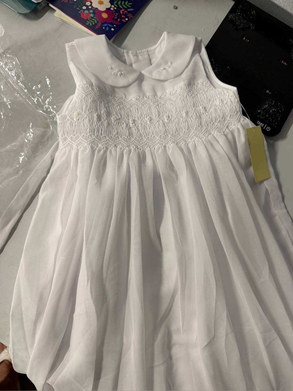 SMOCKED dress white size 4 cotton new with tags